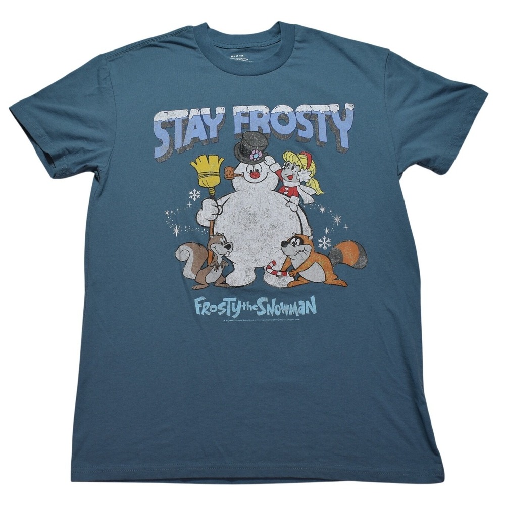Frosty the Snowman Stay Frosty Mens Blue Graphic T-Shirt Medium Mad Engine